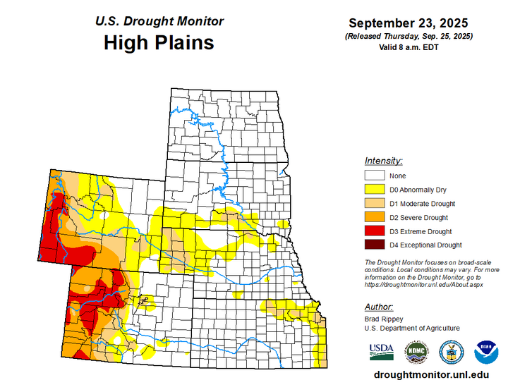 Map of the High Plains region showing the drought index 