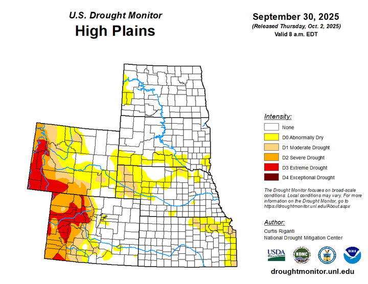 Map of the High Plains region showing the drought index 