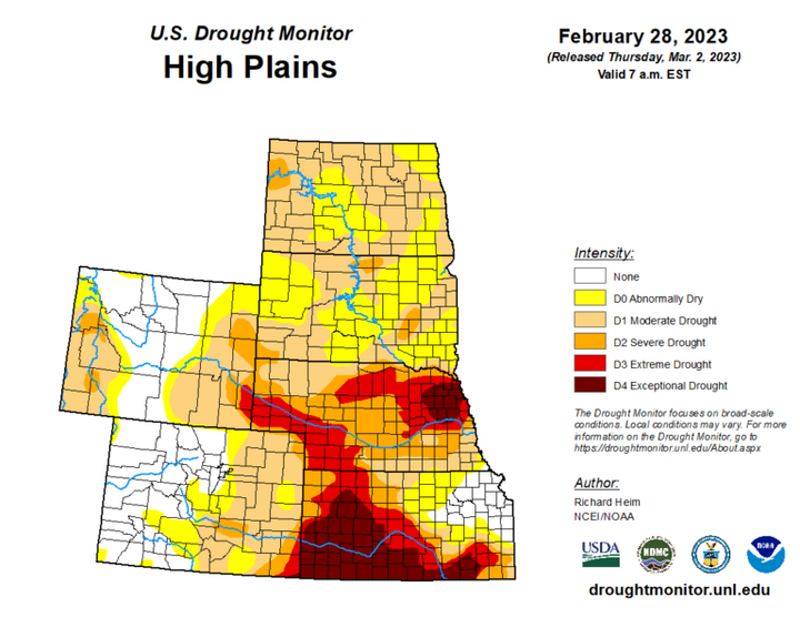 Map of the High Plains region showing the drought index 