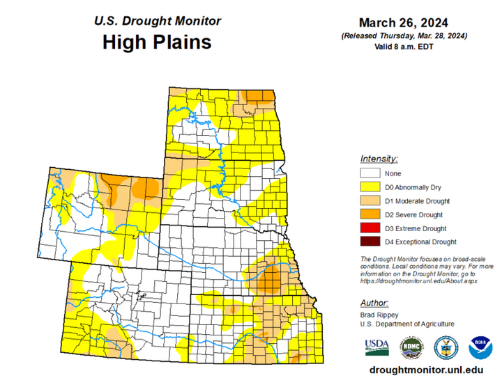 Map of the High Plains region showing the drought index 