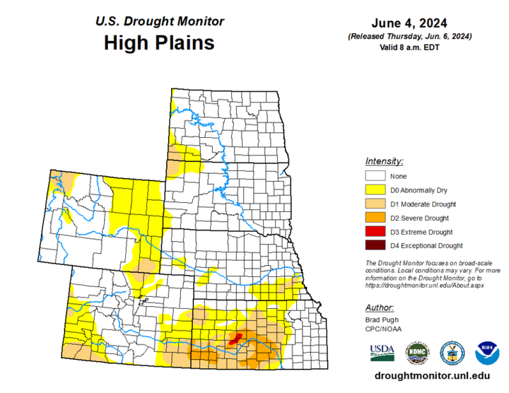 Map of the High Plains region showing the drought index 