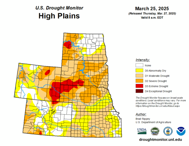 Map of the High Plains region showing the drought index 