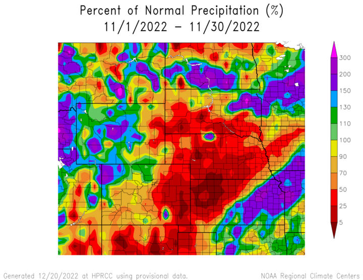 Percent 1991-2020 normal precipitation in the High Plains Region