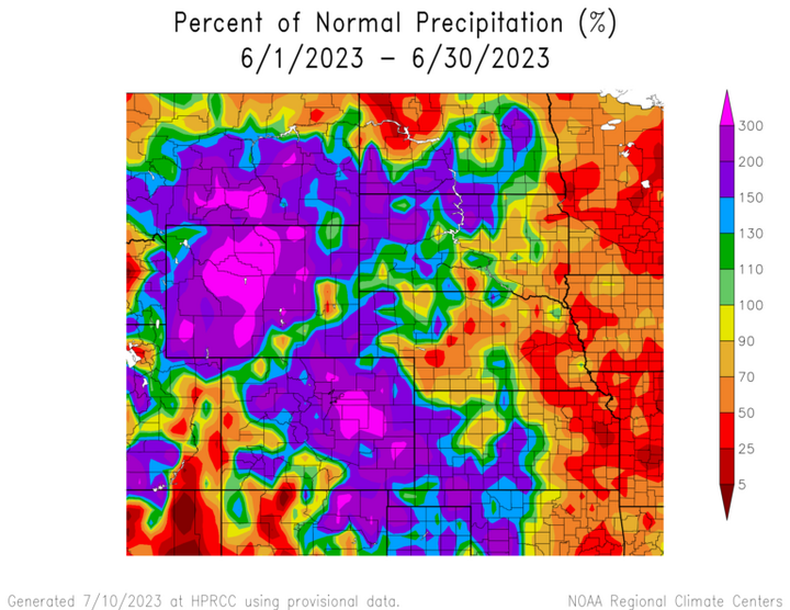 Percent 1991-2020 normal precipitation in the High Plains Region