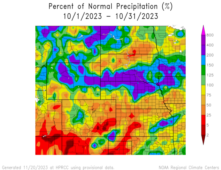 Percent 1991-2020 normal precipitation in the High Plains Region