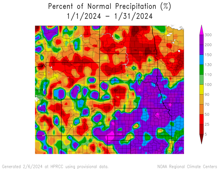 Percent 1991-2020 normal precipitation in the High Plains Region