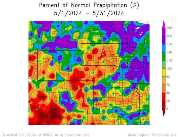 Percent 1991-2020 normal precipitation in the High Plains Region