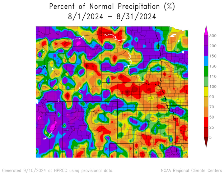 Percent 1991-2020 normal precipitation in the High Plains Region