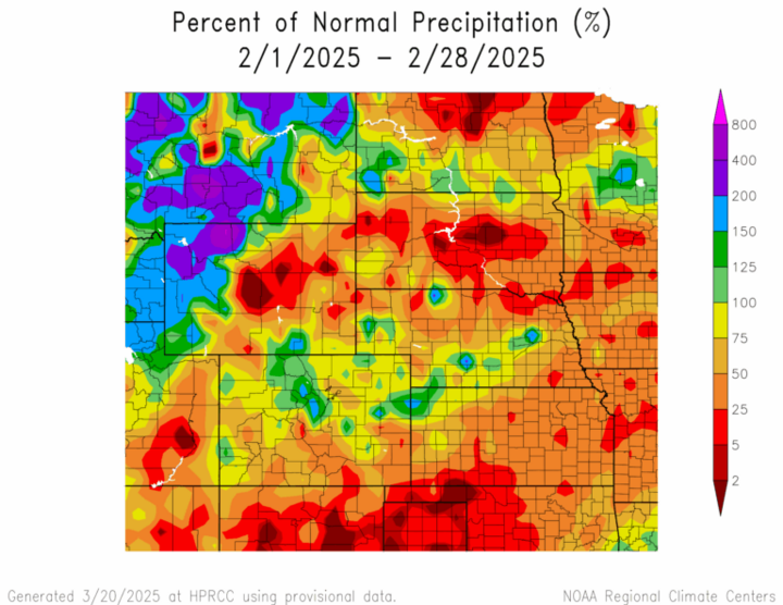 Percent 1991-2020 normal precipitation in the High Plains Region