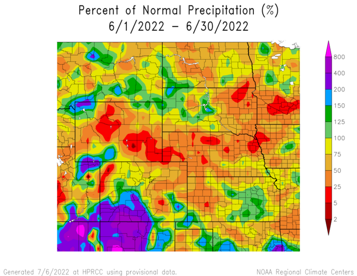 Percent 1991-2020 normal precipitation in the High Plains Region