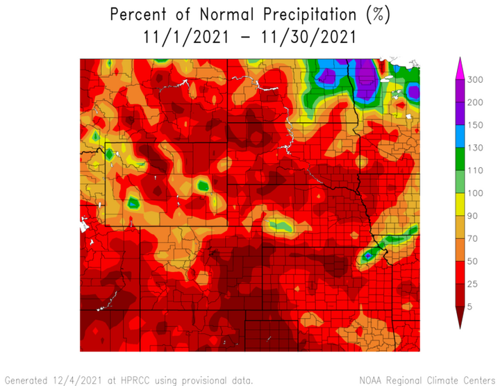 Percent 1991-2020 normal precipitation in the High Plains Region