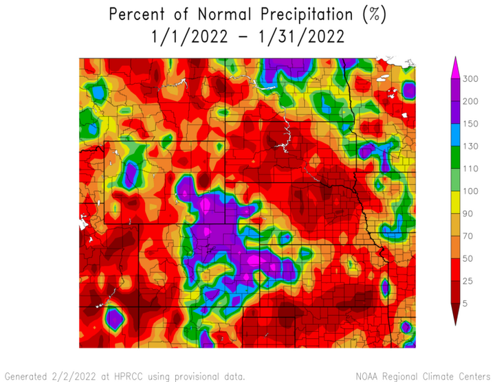 Departure from 1991-2020 normal precipitation in the High Plains Region
