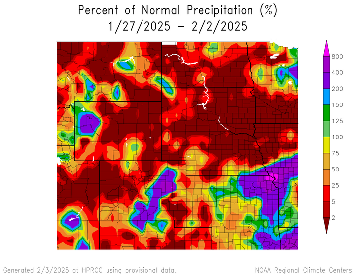 Departure from 1991-2020 normal precipitation in the High Plains Region