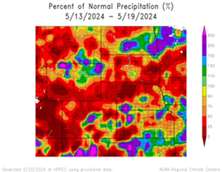 Departure from 1991-2020 normal precipitation in the High Plains Region