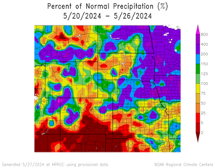 Departure from 1991-2020 normal precipitation in the High Plains Region