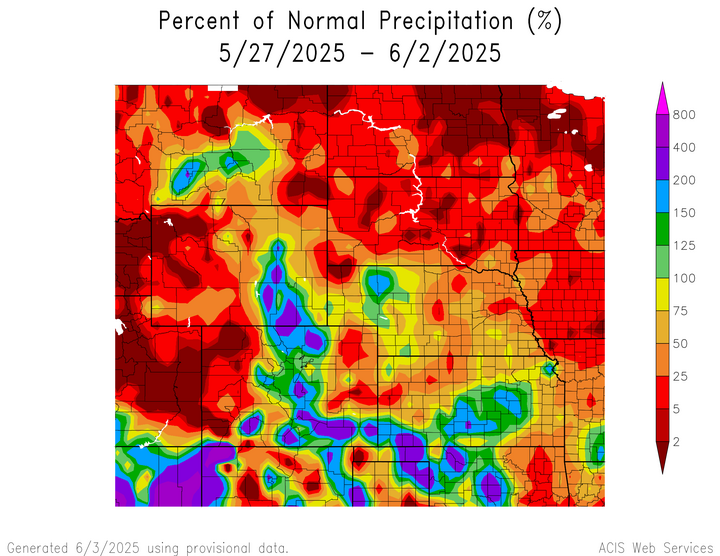 Departure from 1991-2020 normal precipitation in the High Plains Region