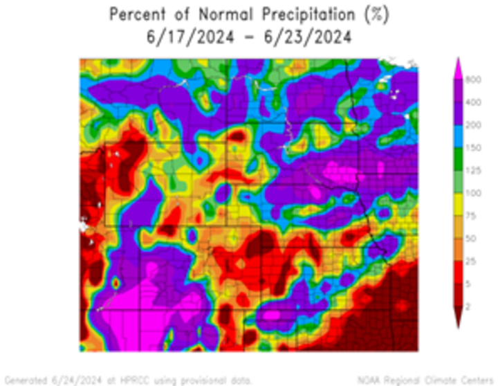 Departure from 1991-2020 normal precipitation in the High Plains Region