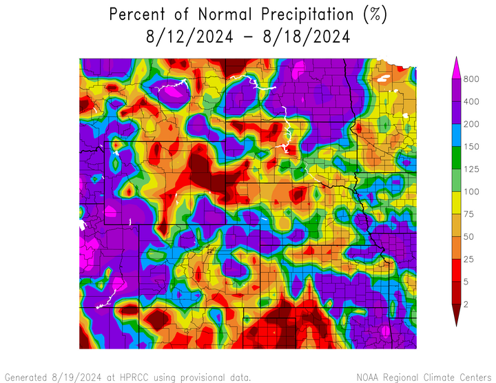 Departure from 1991-2020 normal precipitation in the High Plains Region