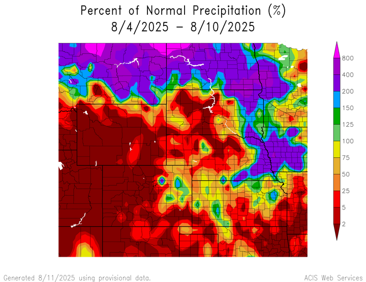 Departure from 1991-2020 normal precipitation in the High Plains Region