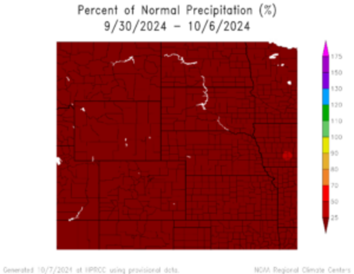 Departure from 1991-2020 normal precipitation in the High Plains Region