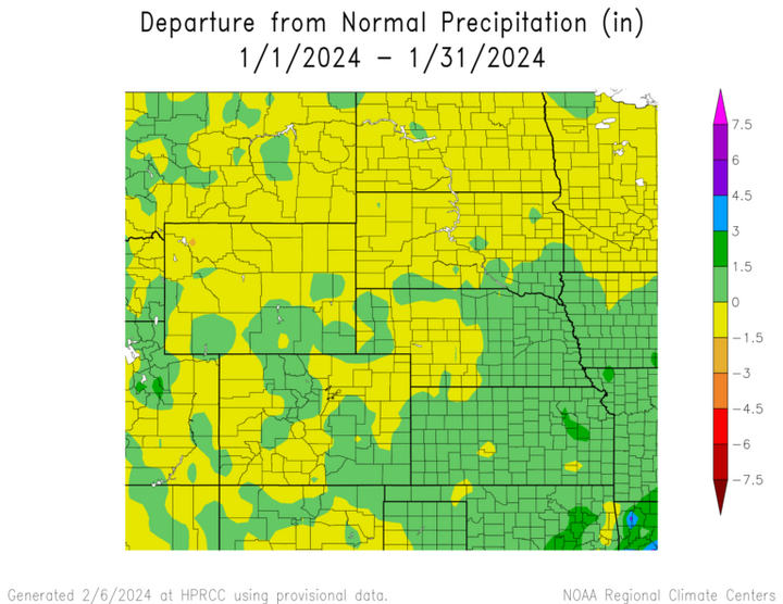 Departure from 1991-2020 normal precipitation in the High Plains Region