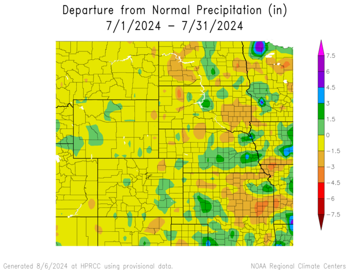 Departure from 1991-2020 normal precipitation in the High Plains Region
