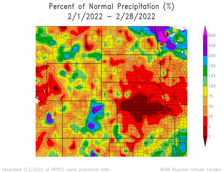 Percent 1991-2020 normal precipitation in the High Plains Region