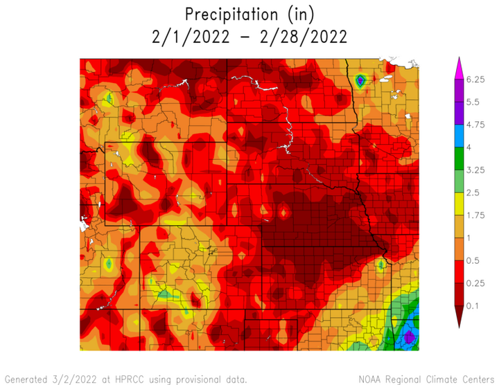 Departure from 1991-2020 normal precipitation in the High Plains Region