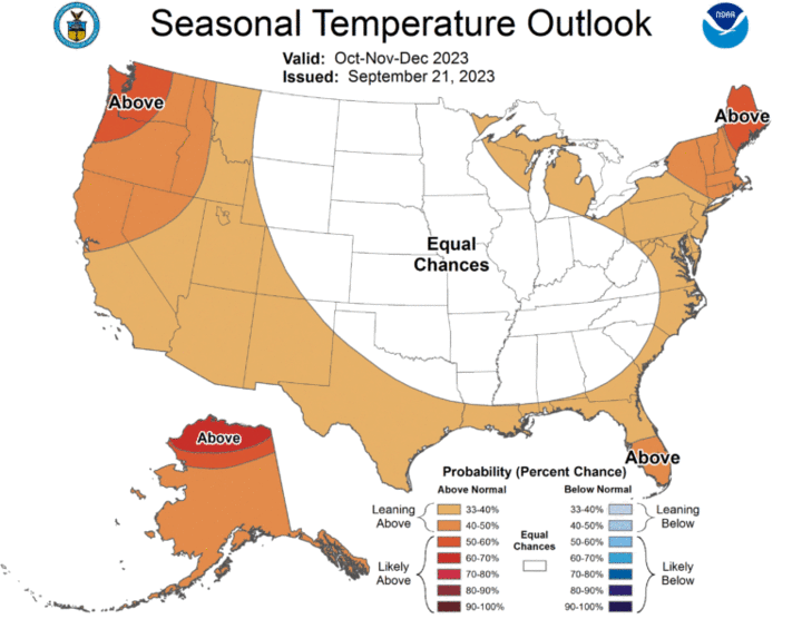 Seasonal temperature outlook for the United States