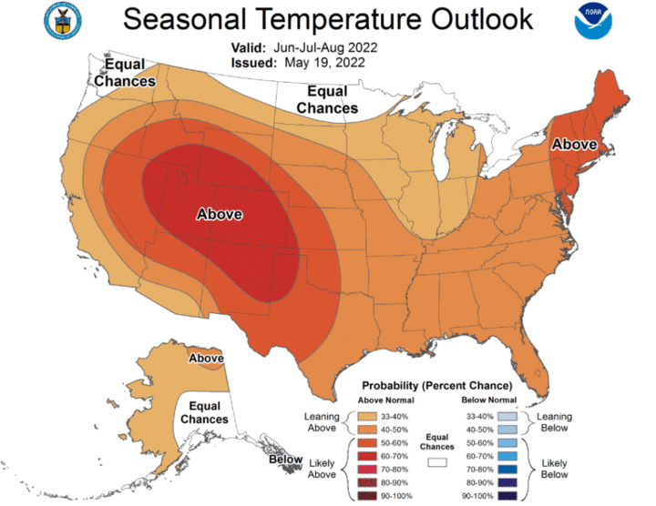 Seasonal temperature outlook for the United States