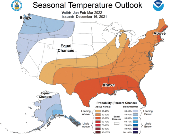Seasonal temperature outlook for the United States
