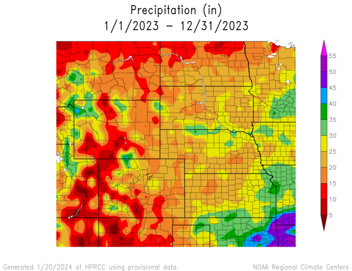 Total precipitation in the High Plains region