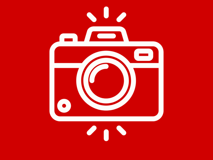 Camera icon on red background