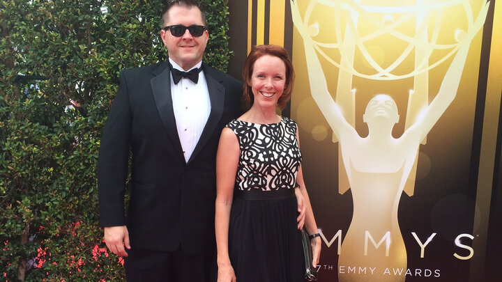 Tim Croshaw and his wife Shanna Starzyk at the Emmy Awards. Courtesy photo. Croshaw returns to UNL in April for Alumni Masters Week.
