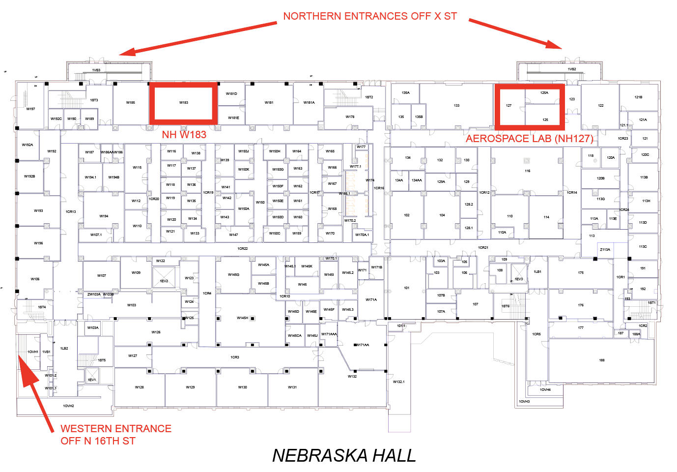 Nebraska Hall Aerospace Lab Map
