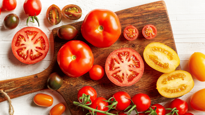 tomatoes on bread board