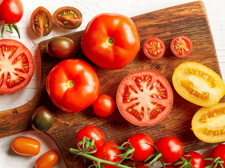 tomatoes on bread board