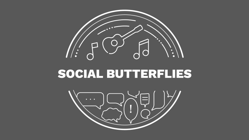 Social Butterflies white emblem on gray background.