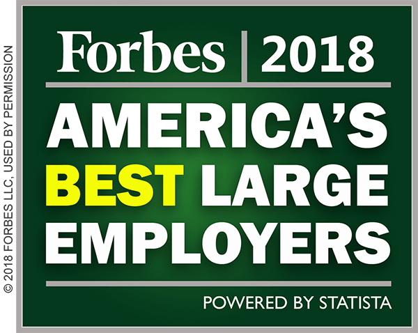 Forbes 2018 America's Best Large Employers badge.