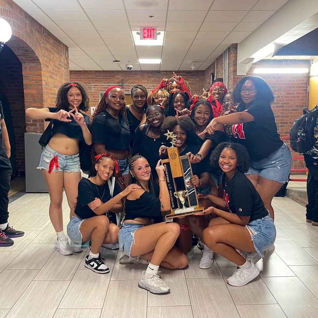 Afrikan People’s Union pose with the first place R S O trophy after winning Showtime at the Coliseum.