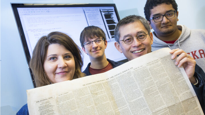 In the upper left corner of a 19th century newspaper is an example of poetry UNL's Elizabeth Lorang is researching. She is collaborating with Leen-Kiat Soh, Associate Professor at the Computer Science and Engineering Department, and undergraduate students Spencer Kulwicki and Maanas Varma Datla who have developed software to search out and recognize the poetry from digitized newspapers.