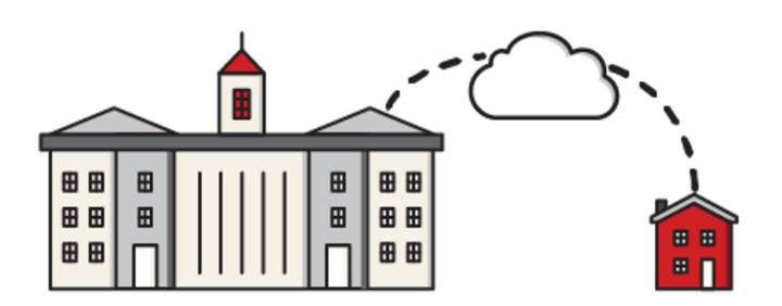 decorative icon of library connecting to a home